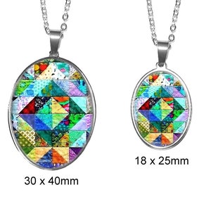 Quilter Photo Pendant | Quilt Necklace 40mm x 30mm, 25mm x 18mm Stainless Steel Glass Photo Necklace | Handmade in the USA