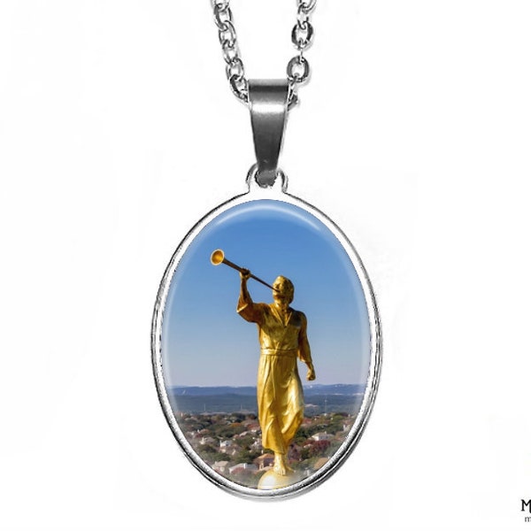 Angel Moroni Pendant | Angel Moroni Necklace | Stainless Steel Glass Photo Necklace | LDS Jewelry Handmade in the USA