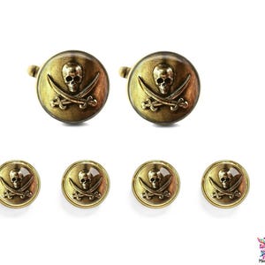 Pirate Skull Cufflinks and Shirt Studs: Handmade Glass Photo Jewelry