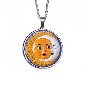 Sun and Moon Necklace | Original Art Glass Pendant | Celestial Jewelry | Stainless Steel Glass Photo Necklace | Handmade in the USA