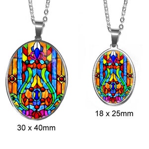 Colorful Stained Glass Photo Pendant | 40mm x 30mm, 25mm x 18mm Stainless Steel Glass Photo Necklace | Handmade in the USA