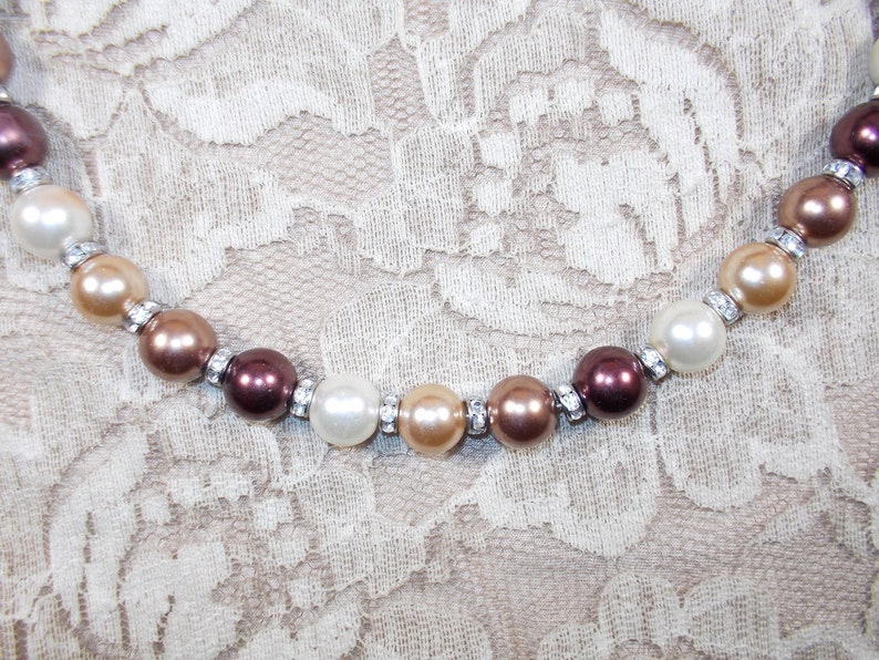 Glass Pearl Jewelry Set Big Bead Statement Necklace Brown Pearl Necklace /& Earrings Multi-color Glass Pearl Necklace
