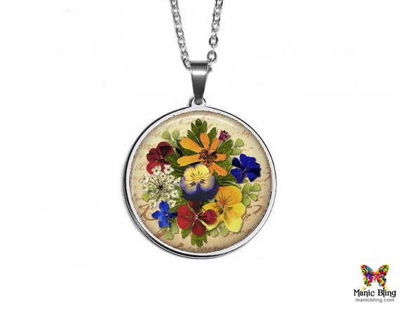 Pressed Flower Pendant Dried Flowers Art Glass Pendant
