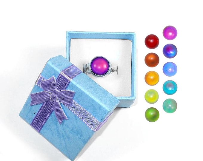 Waterproof Kid's Mood Ring: Color-Changing Glass, Adjustable, Kid's Party Favors, Handmade in USA