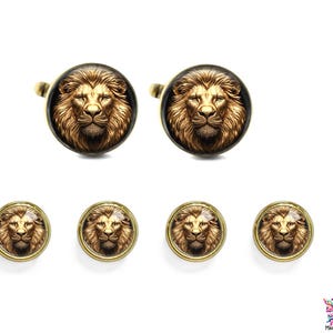 Gold Lion Head Cufflinks and Tuxedo Studs: Glass Photo Jewelry