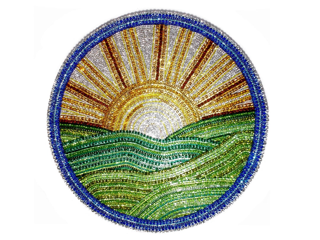 Jeweled Sunrise Landscape Rhinestone Jewelry Collage Wall Art ...