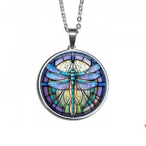 Blue Dragonfly Pendant | Colorful Art Glass Pendant | Hypoallergenic Stainless Steel Glass Photo Necklace | Handmade in the USA