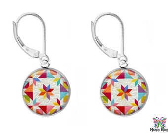 Star Quilt Earrings: Sterling Silver Quilter Jewelry, Handmade USA