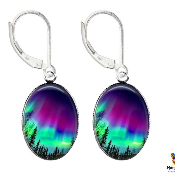 Northern Lights Earrings | Sterling Silver Earrings | Aurora Borealis Glass Photo Earrings | Handmade in the USA