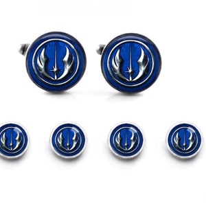 Jedi Order Cufflinks and Shirt Studs: Star Wars Gold or Silver Tuxedo Set