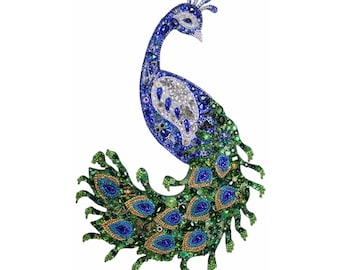 Jeweled Peacock Repurposed Jewelry Collage Wall Art | Handmade in the USA