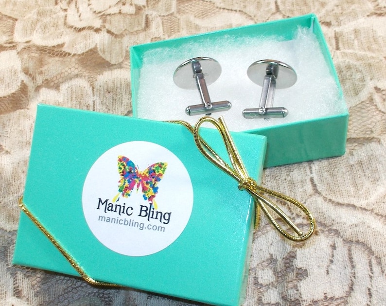 Custom Initial Cufflinks Made in USA Stainless Steel and Glass Art Cufflinks