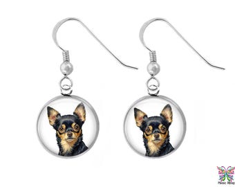 Chihuahua Earrings: Sterling Silver Glass Photo Dangles, Lightweight Earrings, Pet Jewelry