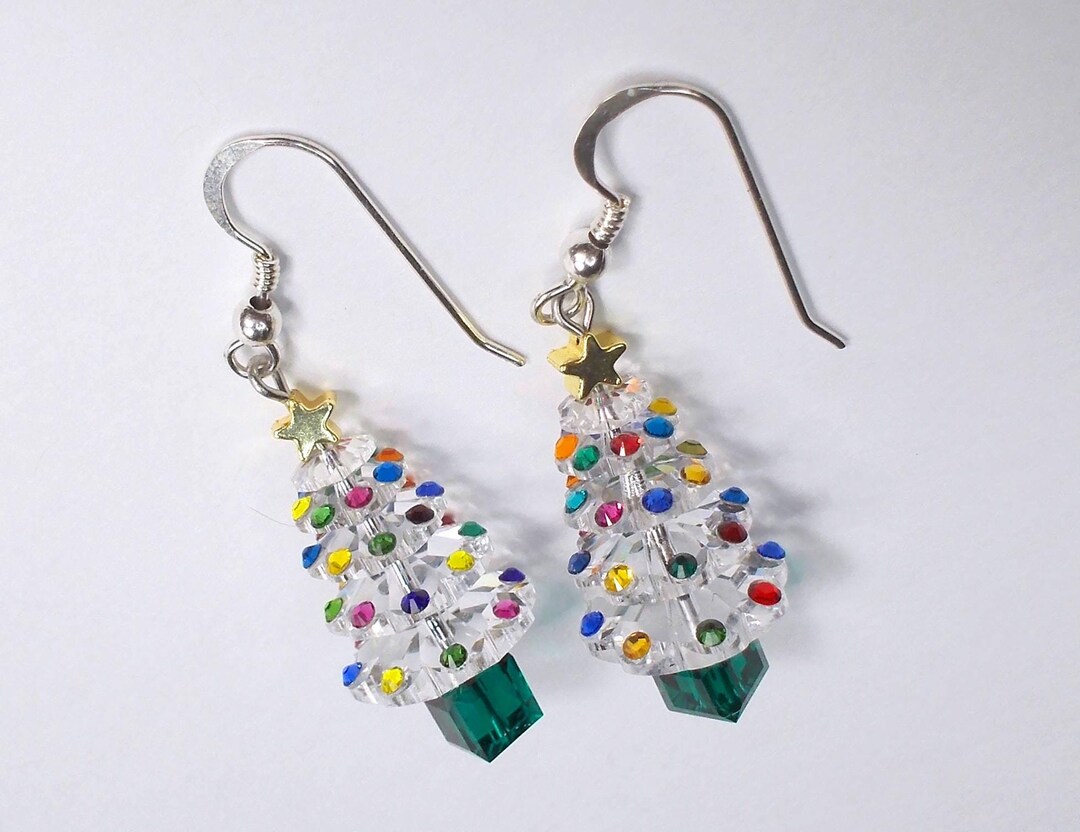 Christmas Tree Earrings For Women | Colorful Rhinestone Crystal Dangle Earrings, Xmas Holiday Jewelry Gift - View #3