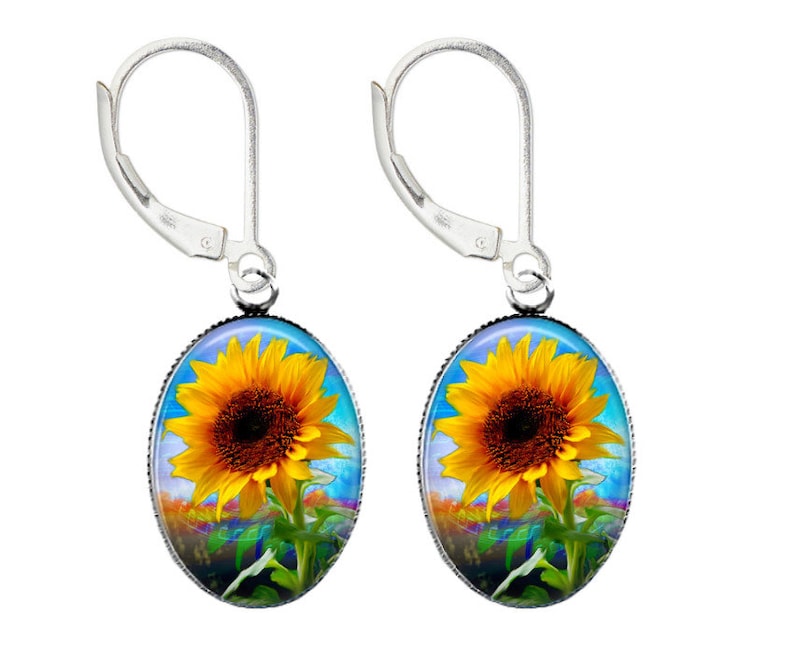 Sunflower Earrings Summer Sunflower Earrings Solid 925 Etsy