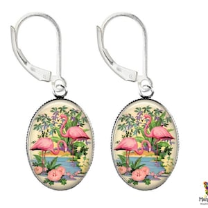 Vintage Flamingo Earrings | Glass Pink Flamingo Earrings Solid 925 Sterling Silver Earrings | Art Glass Earrings | Handmade in the USA