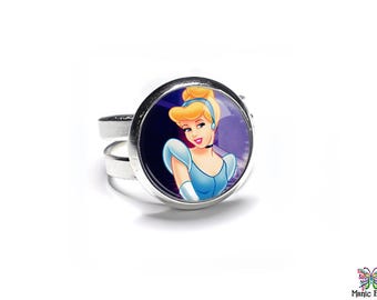 Cinderella Ring: Glass Cabochon Little Girls, Adjustable Silver Plated Band
