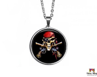 Pirate Pendant | Hypoallergenic Stainless Steel Glass Photo Pendant and Chain | Handmade in the USA