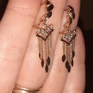 Vintage 18k CZ dangle drop tassel chandelier earrings