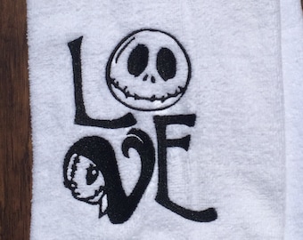 Jack Skellington and Sally LOVE Embroidered Hand Towel