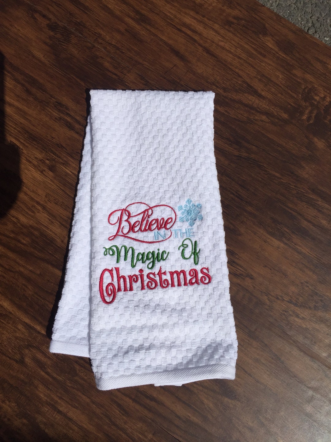 Believe in the Magic of Christmas Embroidered Hand Towel, RV Decor, Trailer Decor, Kitchen Towel