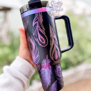 Peacock Feather Tumbler - Black Chroma Tumbler - 40oz Peacock Tumbler - Personalized Tumbler - Engraved Tumbler  Valentines Day Gift