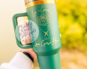 Personalized Birth Flower Tumbler - Green 40oz Engraved Tumbler