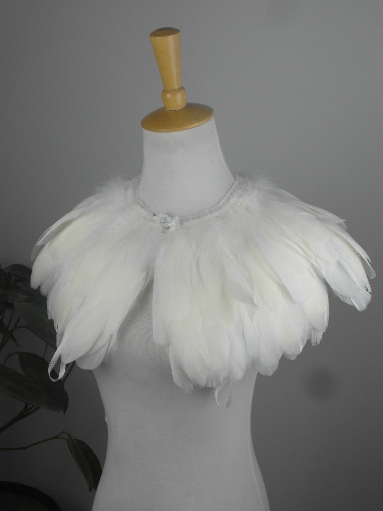Two Layer white feathers SHAWL Shrug Shoulders Feathers cape | Etsy