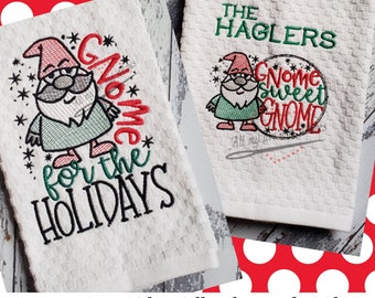 Set of 2 Gnome Christmas Towels, Set of 2 Gnome Christmas Hand Towels, Fun Christmas Towel Set, Gnome Guest Towel Set, Chtistmas Dish Towels