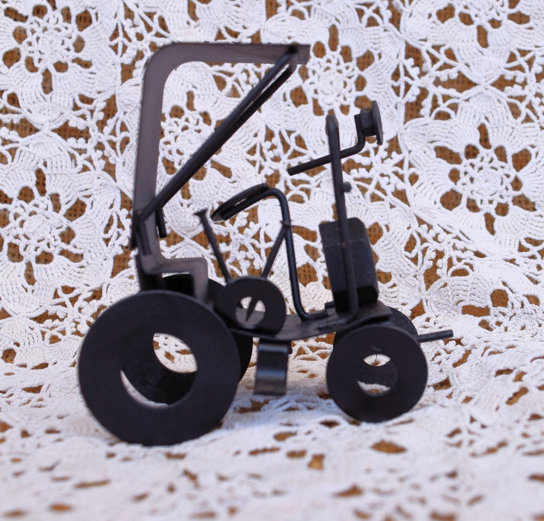 Vintage Metal Art Antique Car Sculpture, 1960's, Welded Art, Metal Art