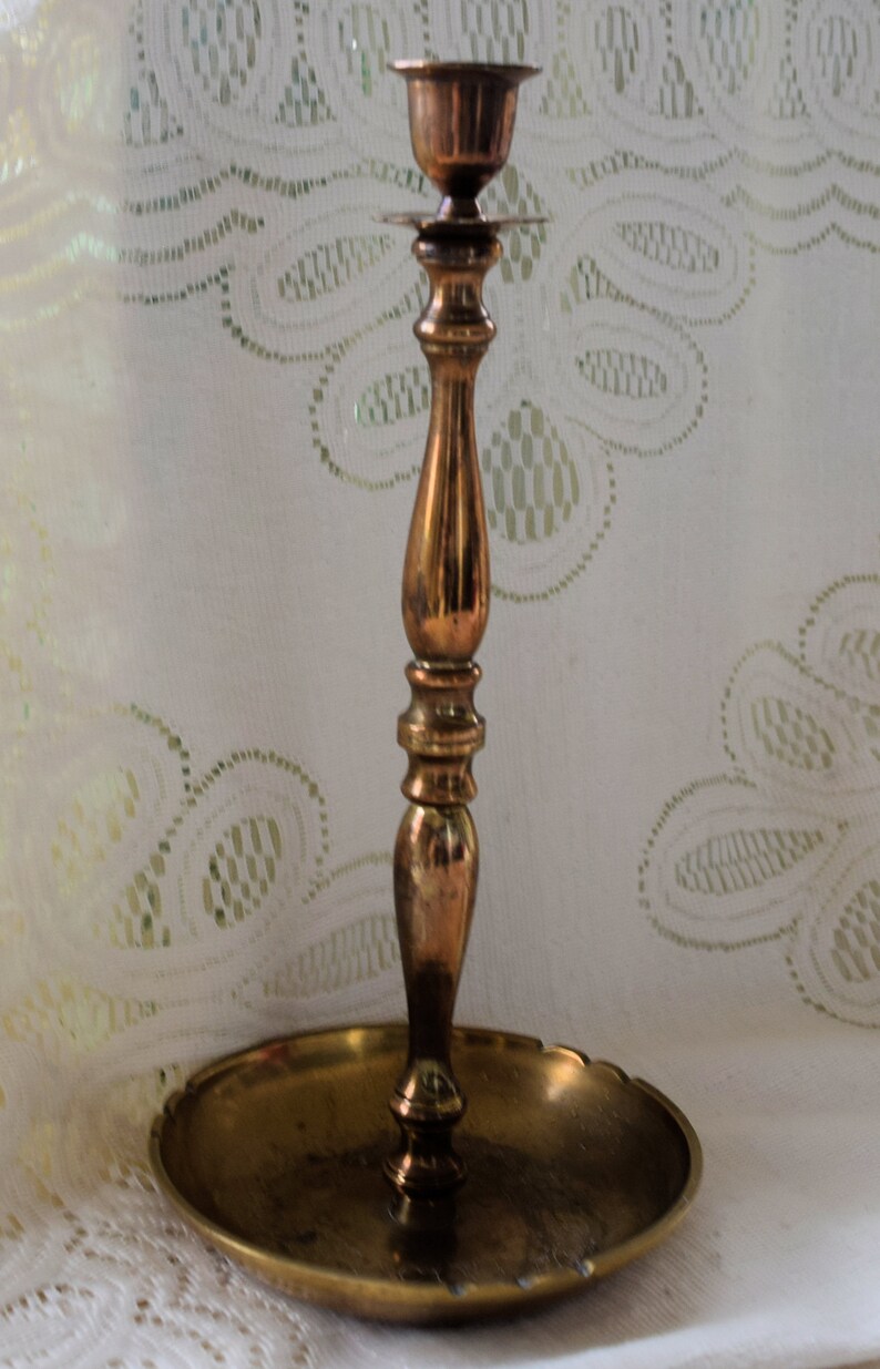 Vintage Etched Brass Candle Holder Drip Tray Mid Century Etsy