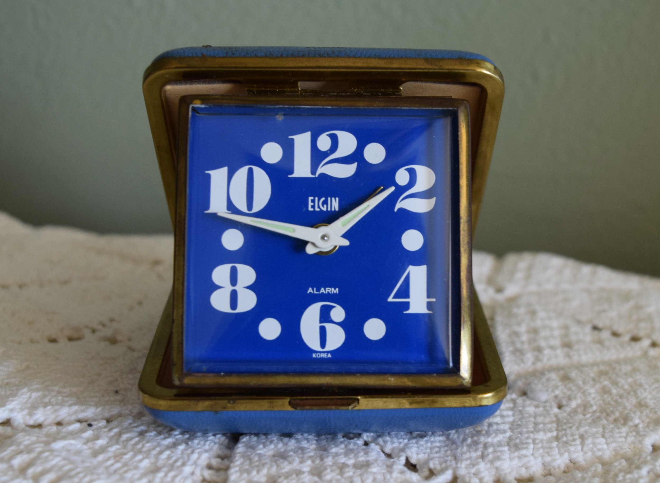 Vintage Elgin Travel Alarm Clock Korea Blue Case Clock Etsy