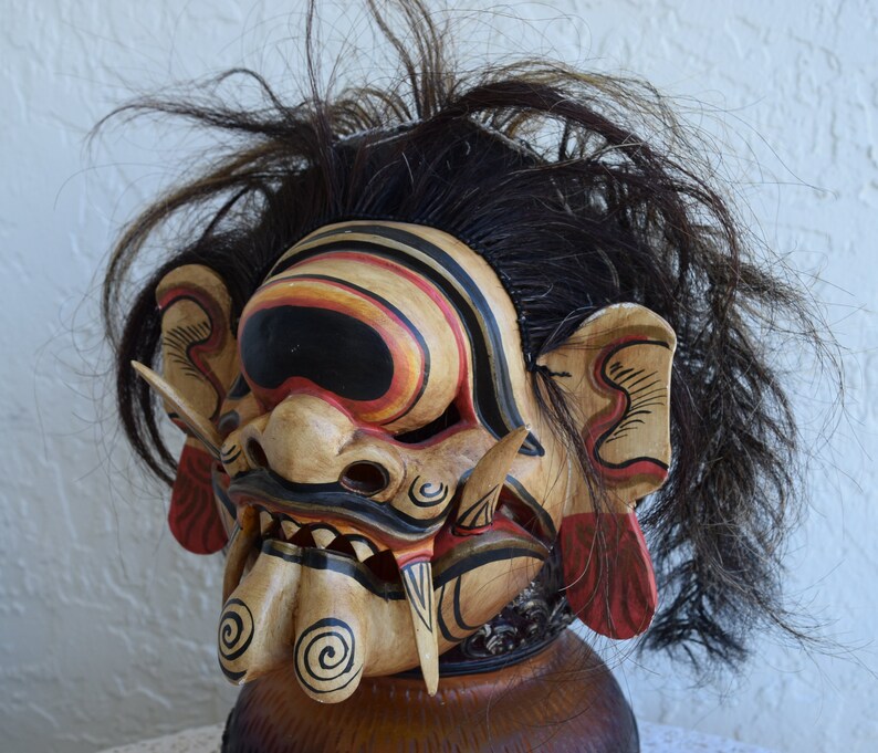 Vintage Handmade Wood African Tribal Mask With Hair Folk Art | Etsy