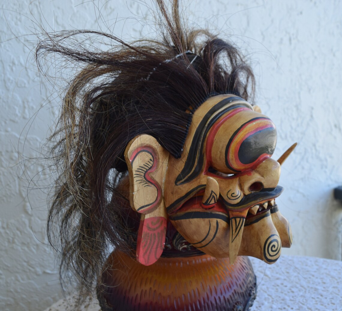 Vintage Handmade Wood African Tribal Mask With Hair Folk Art Etsy
