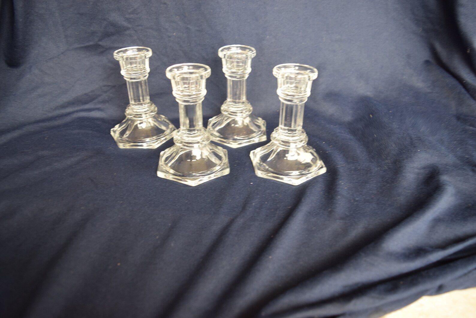 Vintage F.T.D.A. 4 Glass Candlestick Holders Hexagonal Etsy
