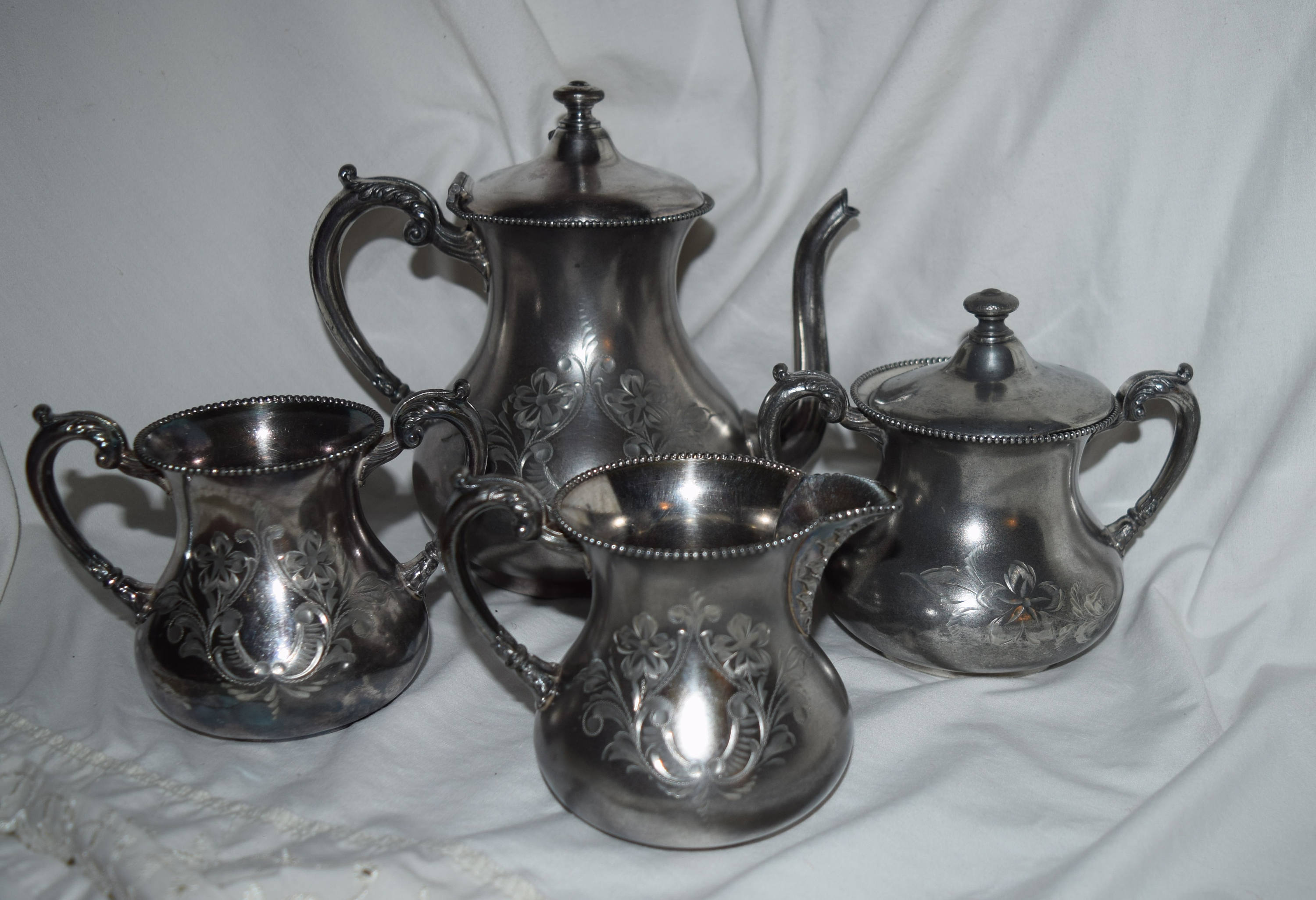 Antique Taunton Silver Co. Tea Set, Quadruple Plate, Art Deco, C1860's