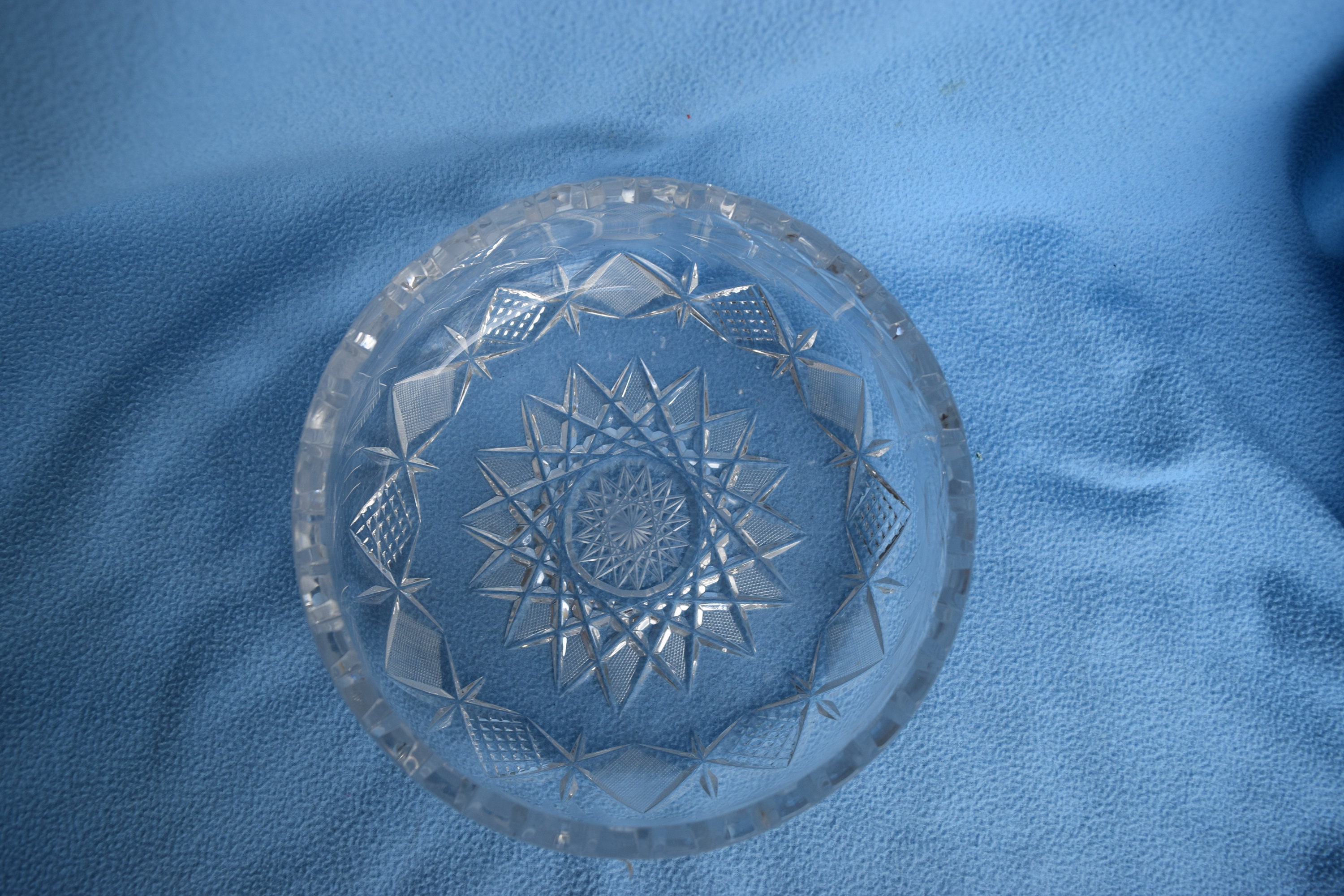 Vintage Cut Glass Frosted Bowl, Mid Century Modern, Farmhouse Decor