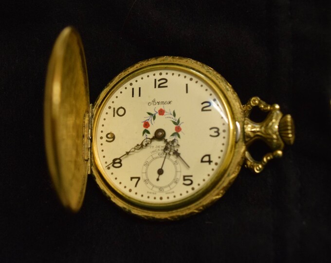 Arnex 17 Jewel Incabloc Vintage Pocket Watch C1950s, Fisherman Case