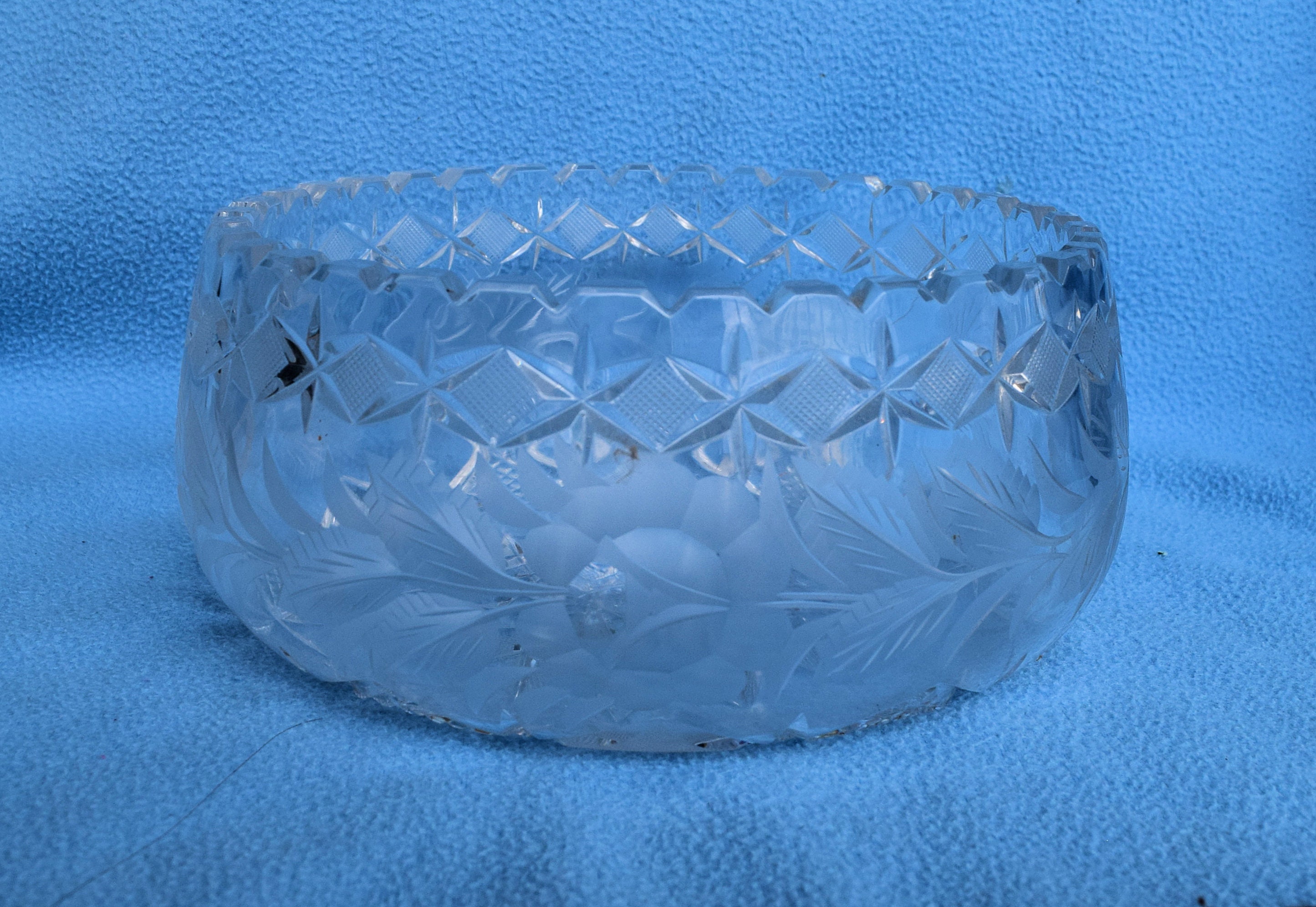 Vintage Cut Glass Frosted Bowl, Mid Century Modern, Farmhouse Decor