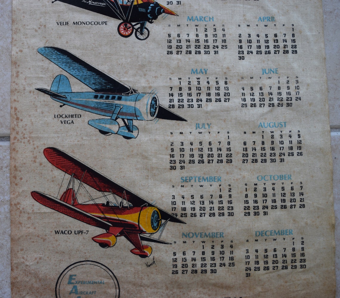 Vintage 1972 Cloth Aviation Calendar 1972 EAA Calendar Etsy