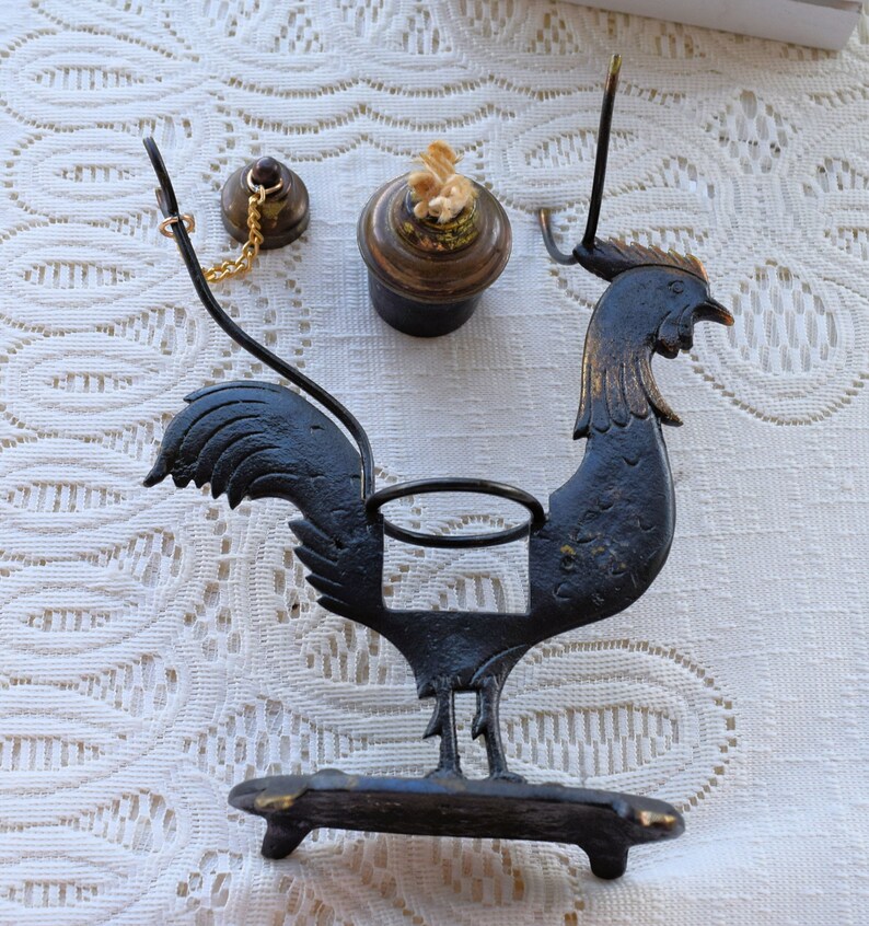 Vintage Cast Iron Rooster Oil Lamp Cooker Warmer Mid Century Etsy