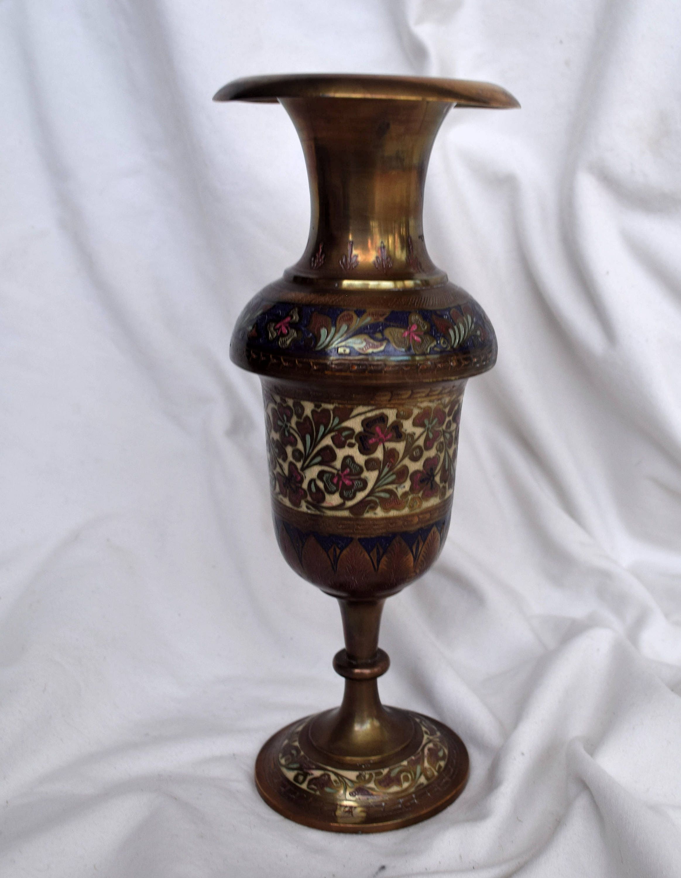 Antique Brass & Enamel Hand Painted Bud Vase 1910's Etsy