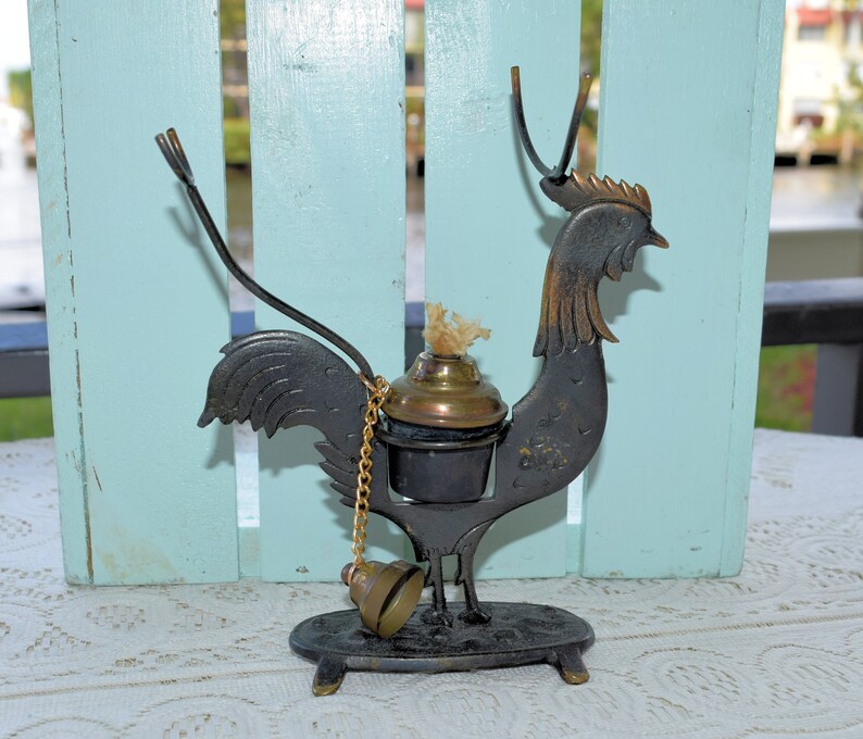 Vintage Cast Iron Rooster Oil Lamp Cooker Warmer Mid Century Etsy France
