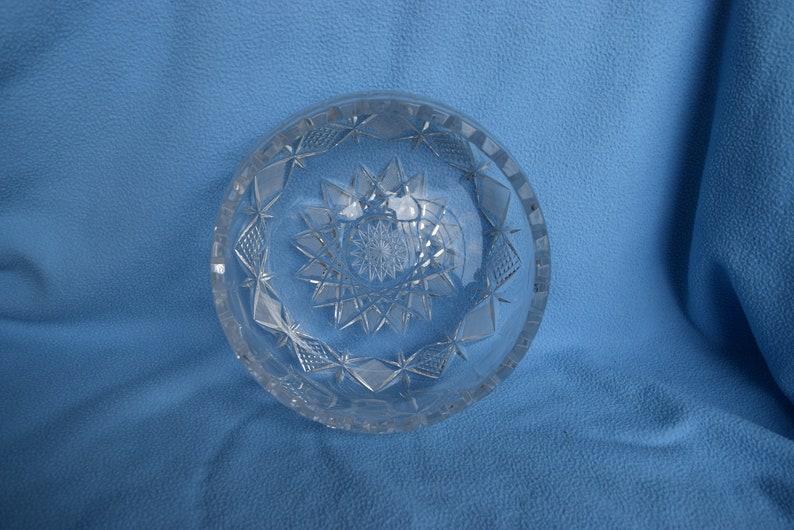 Vintage Cut Glass Frosted Bowl, Mid Century Modern, Farmhouse Decor