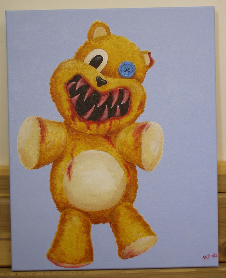Mean and Scary teddy bear, original acrylic painting .br Mean and Scary teddy bear, original acrylic painting .br