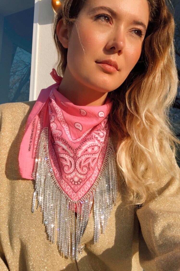 Accessoires Sjaals & omslagdoeken Bandanas bridesmaid proposal Custom Text Rhinestone fringe bandana