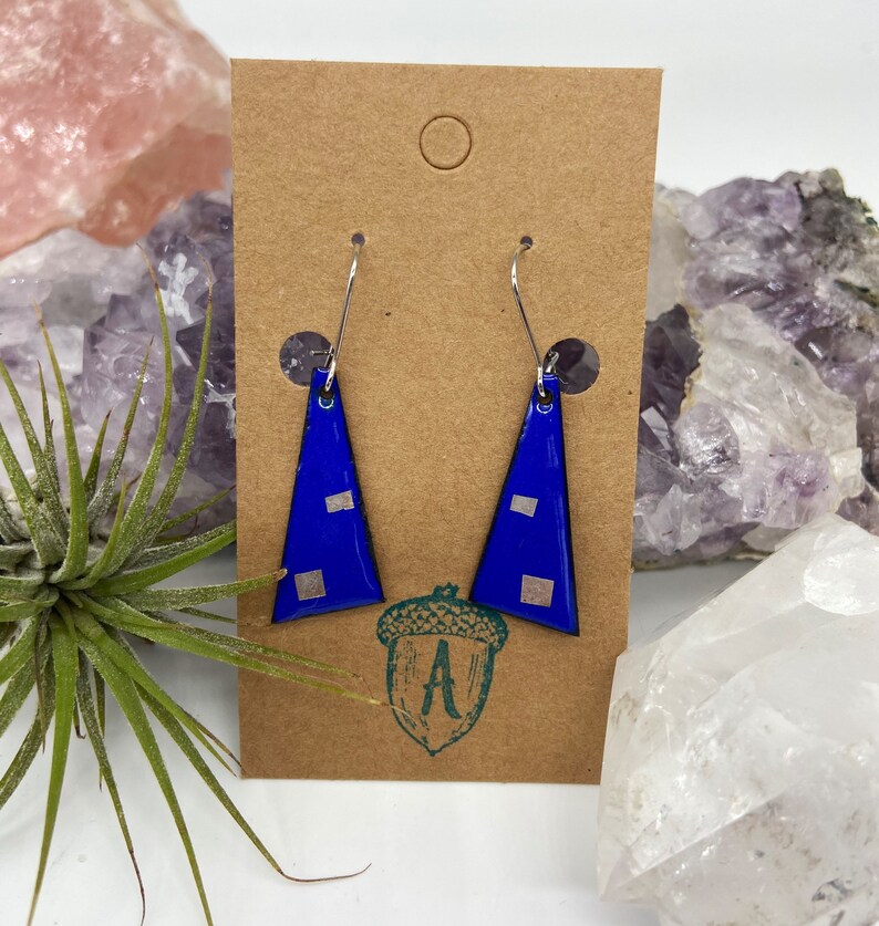 Blue Enamel Double Square Dangle Earrings