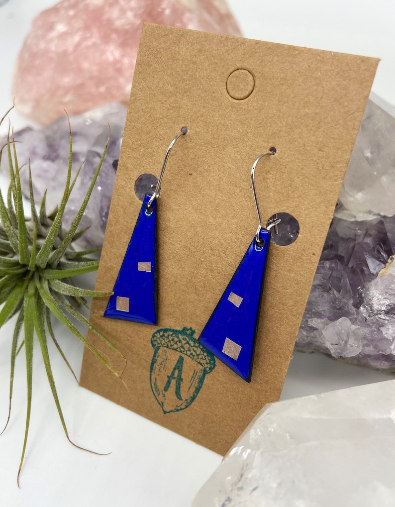 Blue Enamel Double Square Dangle Earrings