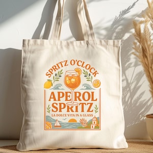 Aperol Spritz Tote Bag – Spritz O&#39;Clock Italian Summer Design, La Dolce Vita Canvas Bag, Retro Coastal Market Tote, Europe Travel Gift