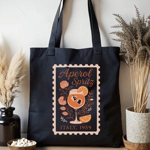 Aperol Spritz Tote Bag – Vintage Italian Stamp Design, 1959 Floral Cocktail Canvas Tote, Retro Italy Market Bag, Aesthetic Travel Gift